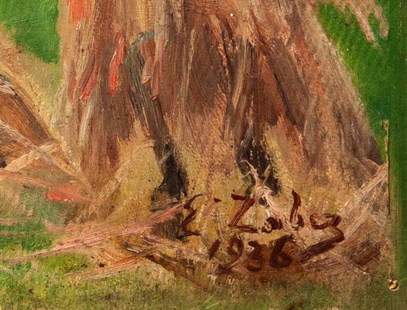Edmundas Zobčinskis (Edmund Zobczynski, 1879–1964) Peizažas su gubomis / Sodas (dvipusis) - Image 3