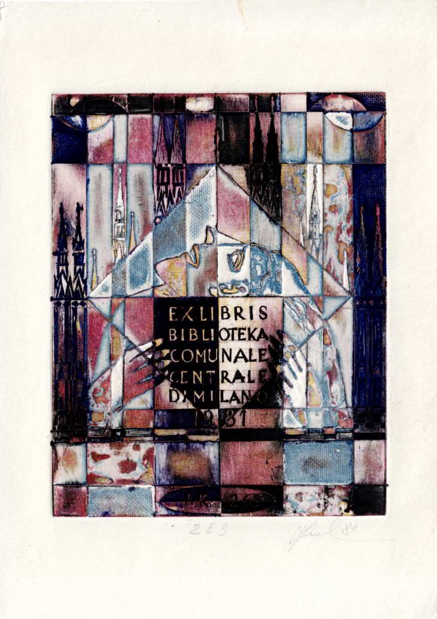 Antanas Kmieliauskas ekslibrisas Ex libris Milano bibliotekai 1981