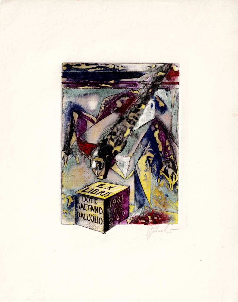 Antanas Kmieliauskas ekslibrisas Ex libris Dott Gaetano Dallolio 1981
